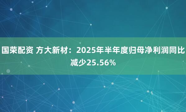 国荣配资 方大新材：2025年半年度归母净利润同比减少25.56%
