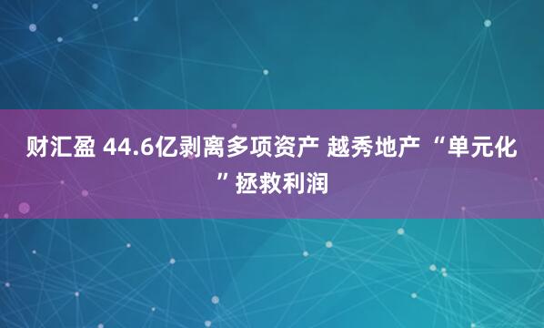 财汇盈 44.6亿剥离多项资产 越秀地产 “单元化”拯救利润
